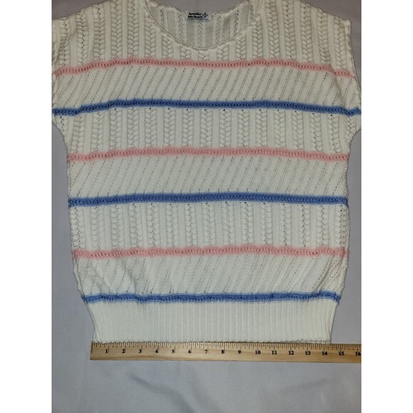 Vintage 80s Open Knit Striped Sweater Shirt Womens Medium Oversized Top - Picture 8 of 10